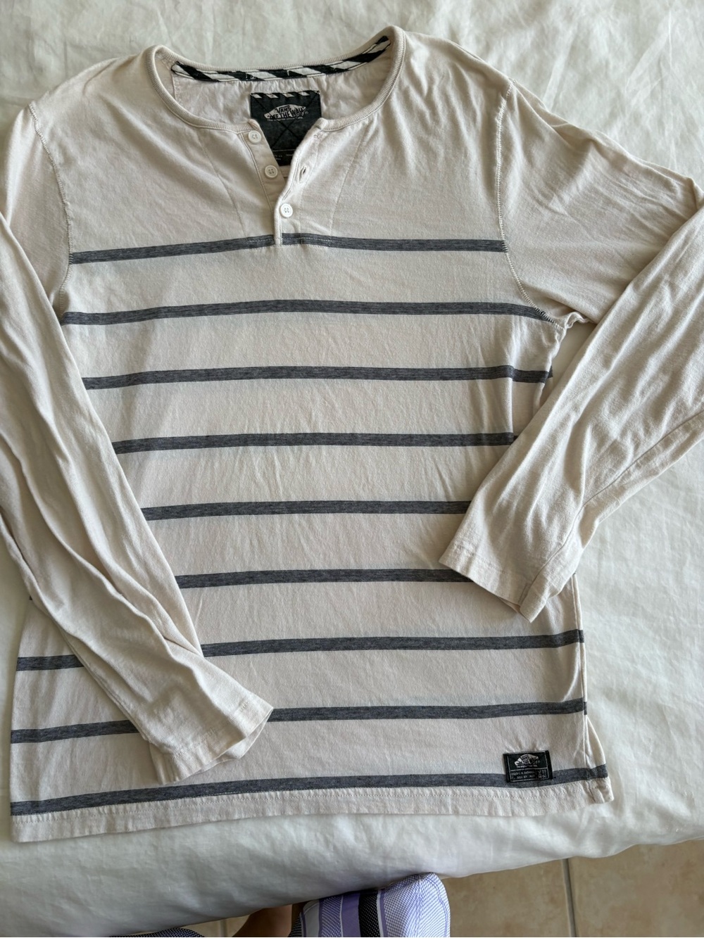 Vans Cream Long Sleeve Henley with Gray Stripes